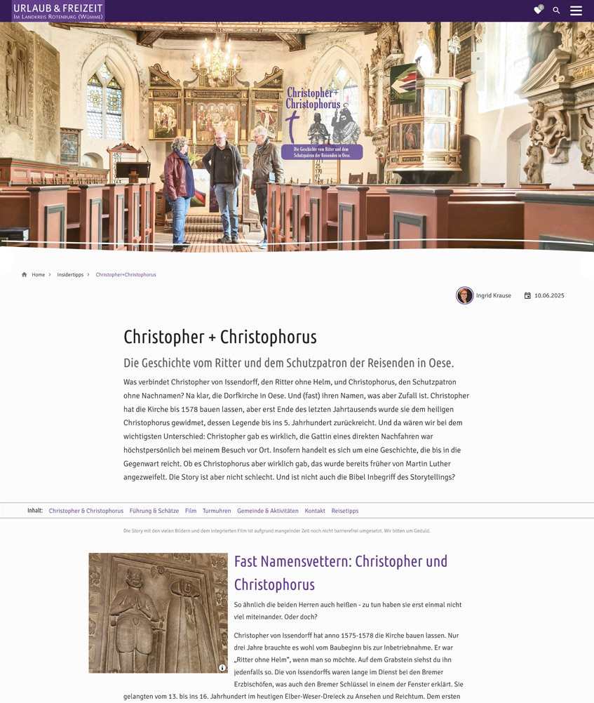Screenshot der Story über die Kirche in Oese
