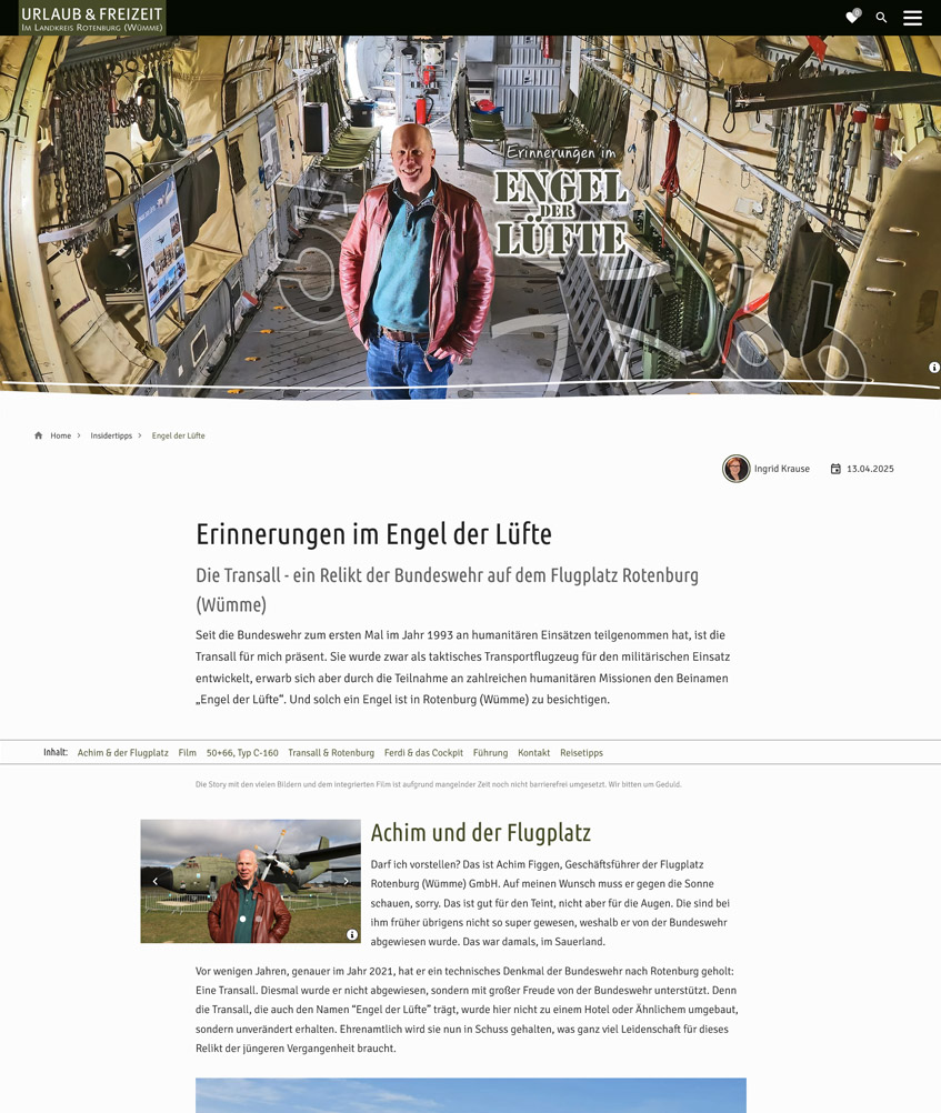 Screenshot der Story über die Transall